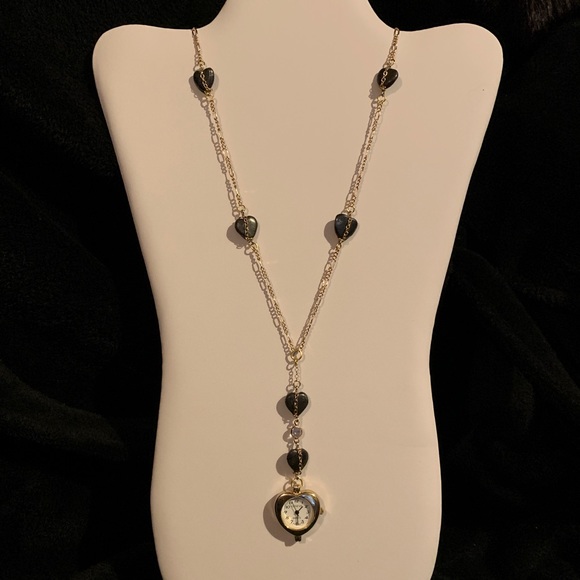 Original One of a Kind Hematite Heart and Gold Chain Clock Drop Necklace - Picture 13 of 15